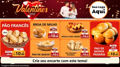 Modelo de TV para TV Horizontal com o tema Valentine's Day para Padaria