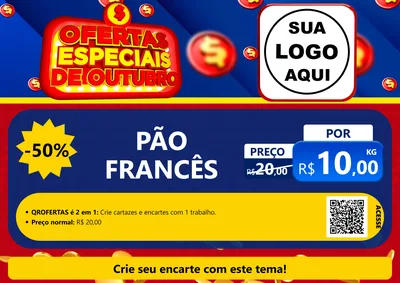 Modelo de Cartaz para Cartaz A4 Horizontal com o tema Ofertas Especiais de Outubro para Padaria
