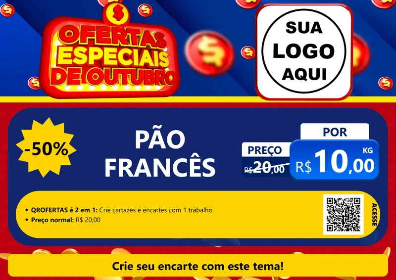 Modelo de Cartaz para Cartaz A4 Horizontal com o tema Ofertas Especiais de Outubro para Padaria