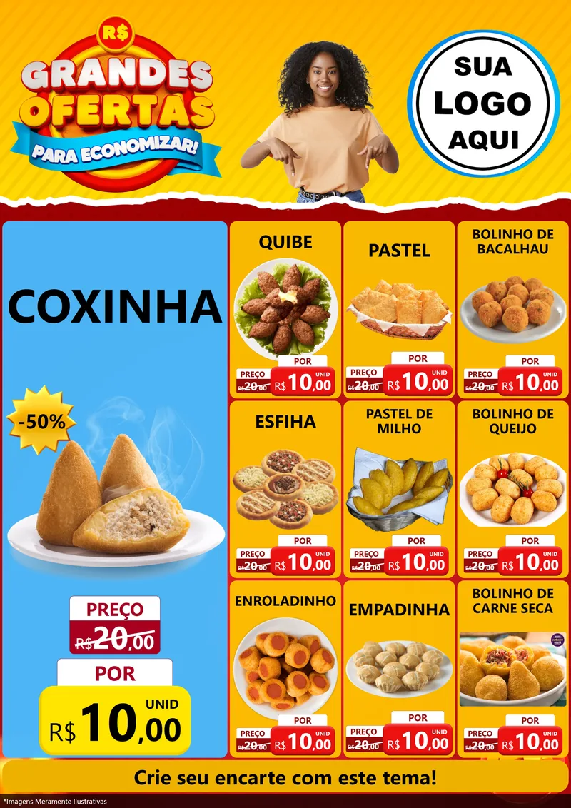 Modelo de Encarte para Encarte A4 Vertical com o tema Grandes Ofertas Para Economizar! para Salgadaria