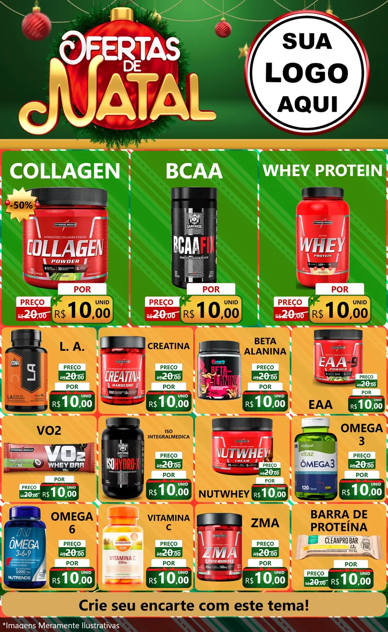 Modelo de Encarte para Encarte Grande com o tema Ofertas de Natal para Suplementos alimentares