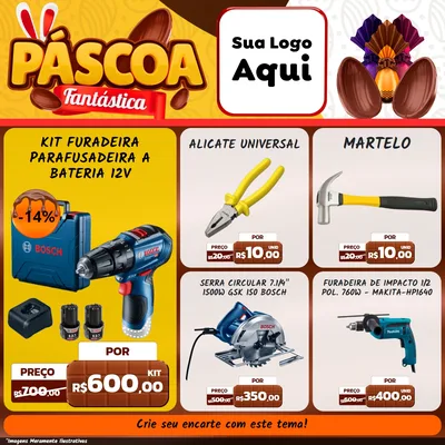 Modelo de Rede Social para Feed Facebook com o tema Páscoa Fantástica para Maquinas e Ferramentas