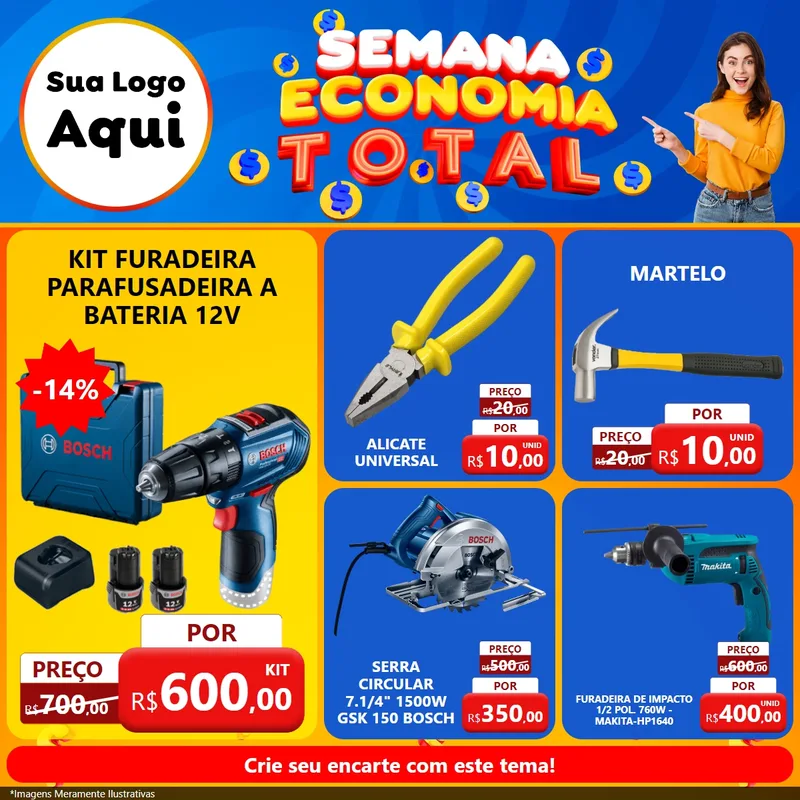 Modelo de Rede Social para Feed Facebook com o tema Semana Economia Total para Maquinas e Ferramentas