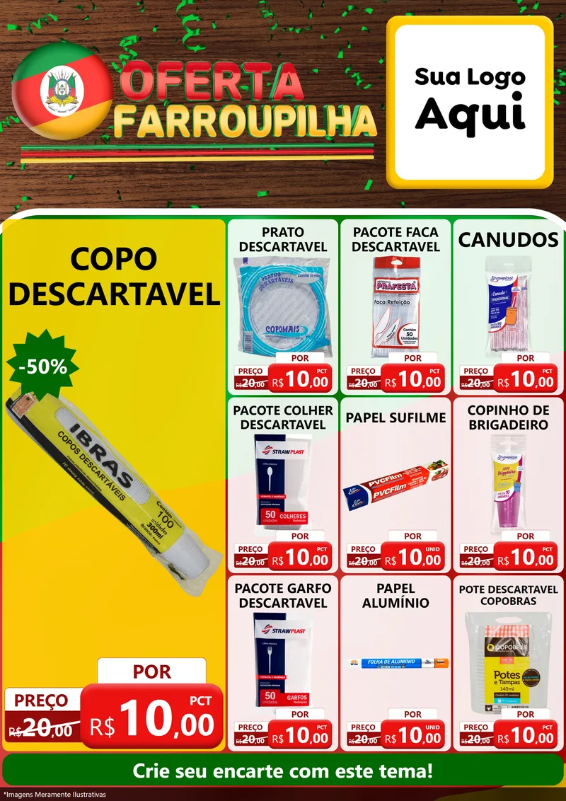 Modelo de Encarte para Encarte A4 Vertical com o tema Oferta Farroupilha para Embalagens
