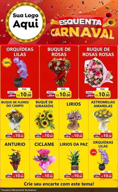 Modelo de Encarte para Encarte Grande com o tema Esquenta Carnaval para Floricultura e jardim