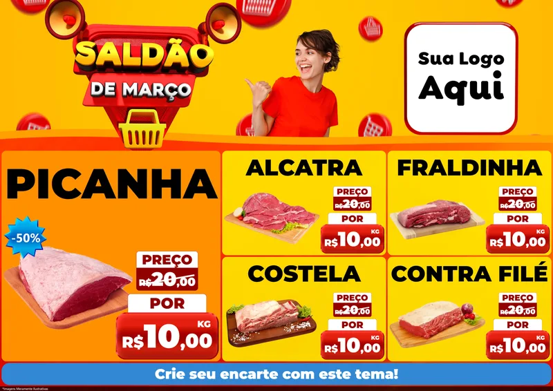 Modelo de Encarte para Encarte A4 Horizontal com o tema Saldão de Março para Açougue