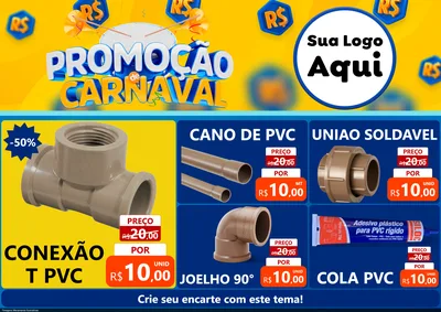 Modelo de Encarte para Encarte A4 Horizontal com o tema Promoção de Carnaval para Tubos e conexões