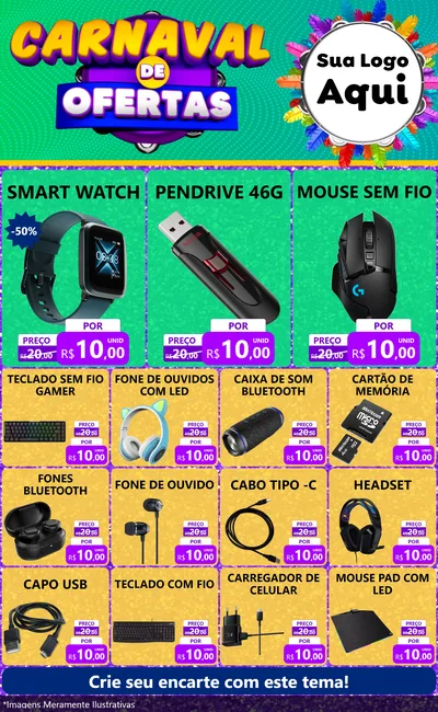 Modelo de Encarte para Encarte Grande com o tema Carnaval de Ofertas para Informática
