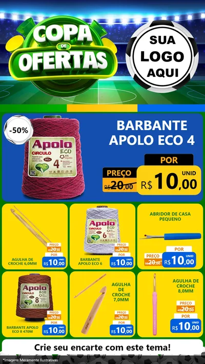 Modelo de Rede Social para Stories com o tema Copa de Ofertas para Armarinho e Aviamentos