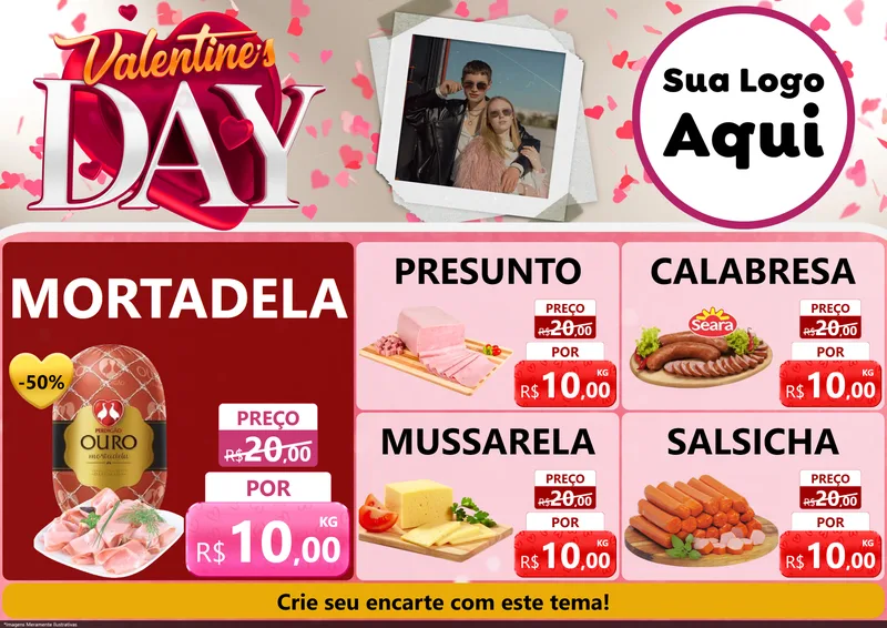 Modelo de Encarte para Encarte A4 Horizontal com o tema Valentine's Day para Frios e Laticínios