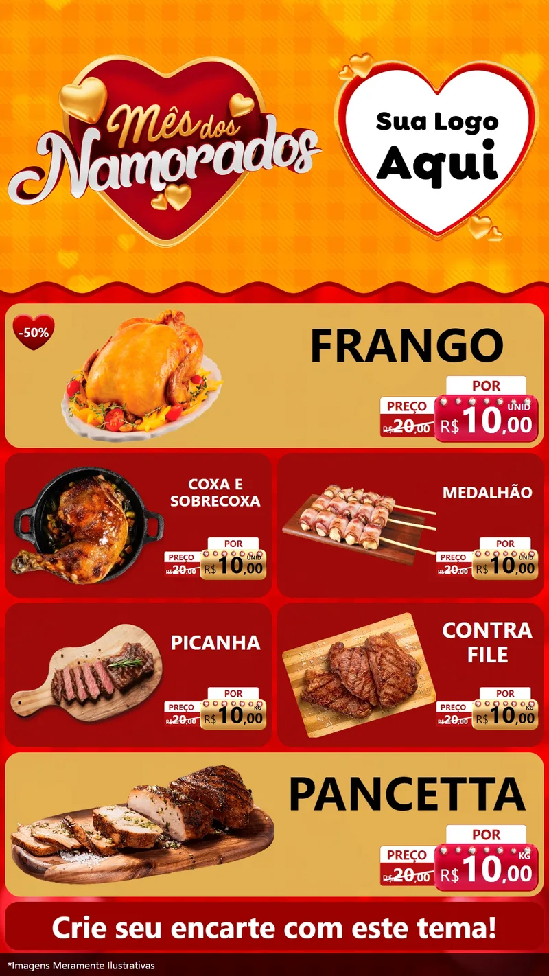 Modelo de TV para TV Vertical com o tema Mês dos Namorados para Assados