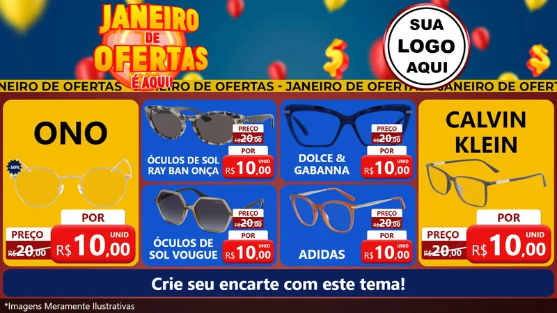 Modelo de TV para TV Horizontal com o tema Janeiro de Ofertas É Aqui! para Óticas