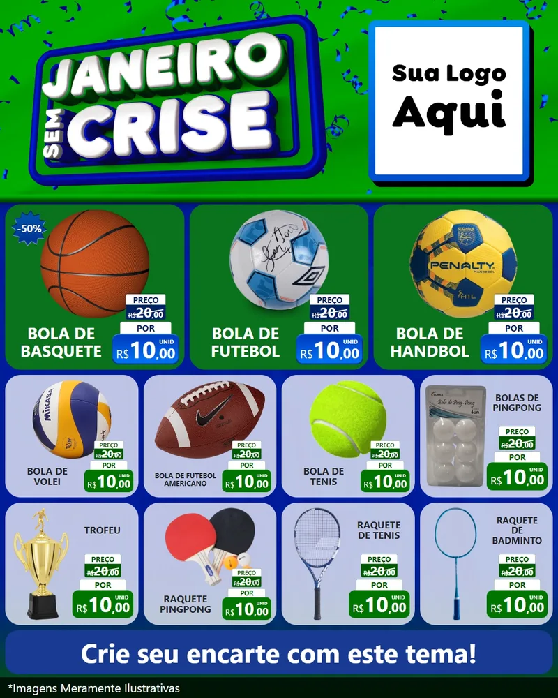 Modelo de Rede Social para Feed Instagram com o tema Janeiro Sem Crise para Artigos Esportivos