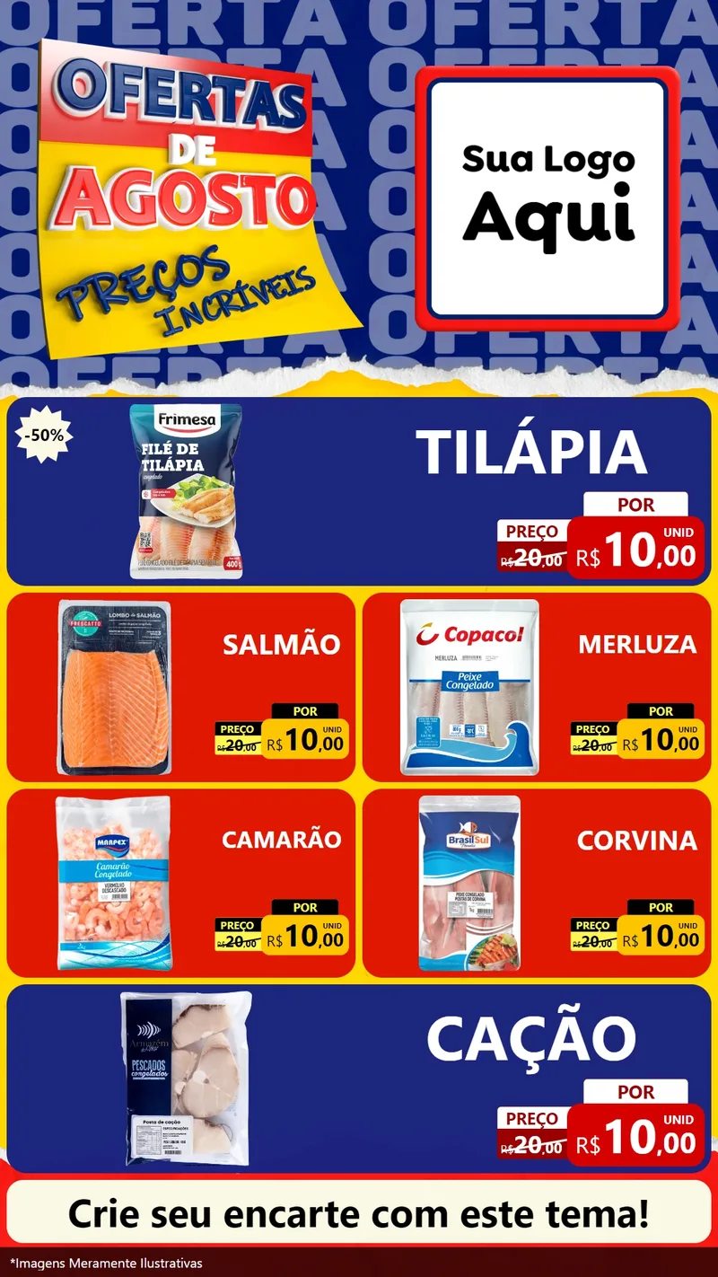 Modelo de TV para TV Vertical com o tema Ofertas de Agosto - Preços Incríveis para Peixaria