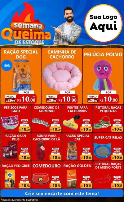 Modelo de Encarte para Encarte Grande com o tema Semana Queima de Estoque para Pet Shop