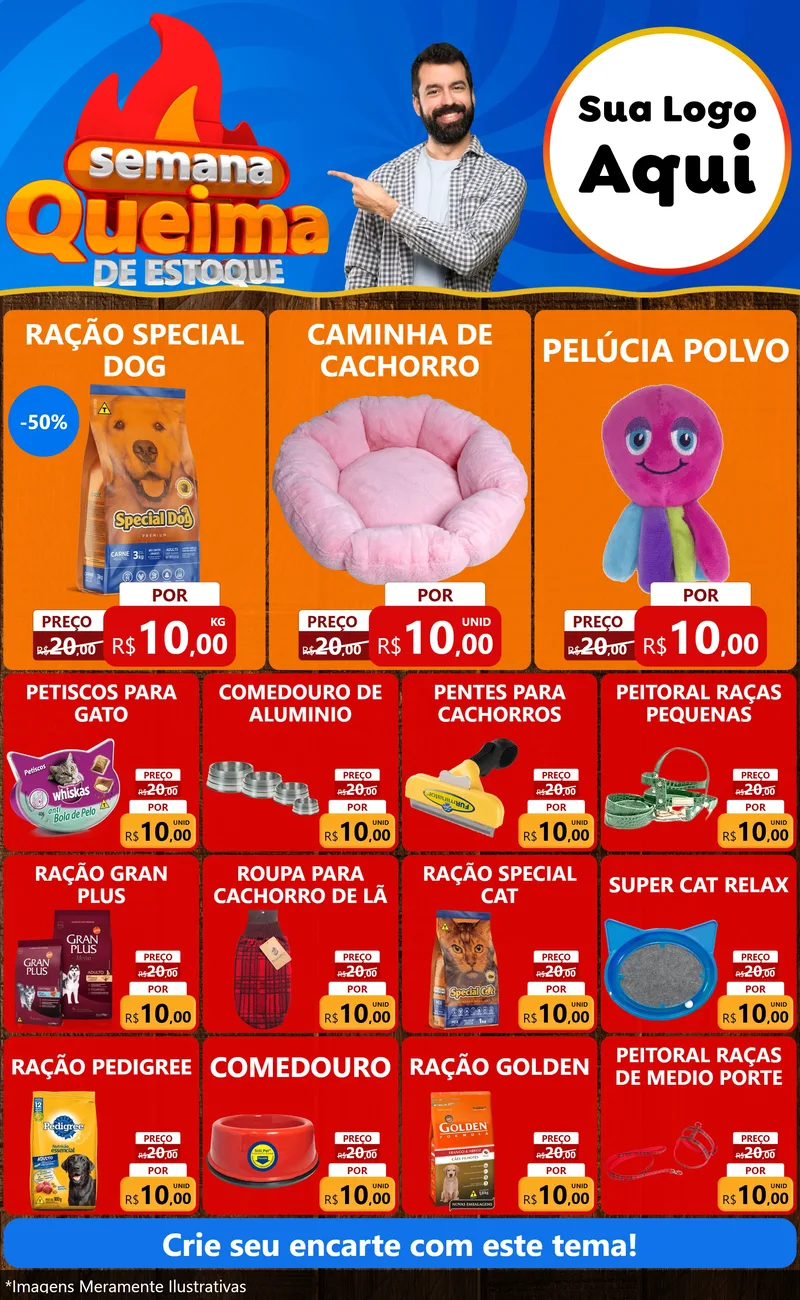 Modelo de Encarte para Encarte Grande com o tema Semana Queima de Estoque para Pet Shop