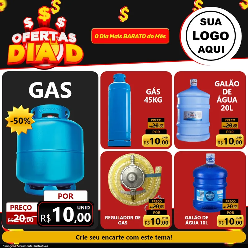 Modelo de Rede Social para Feed Facebook com o tema Ofertas Dia D para Água e gás