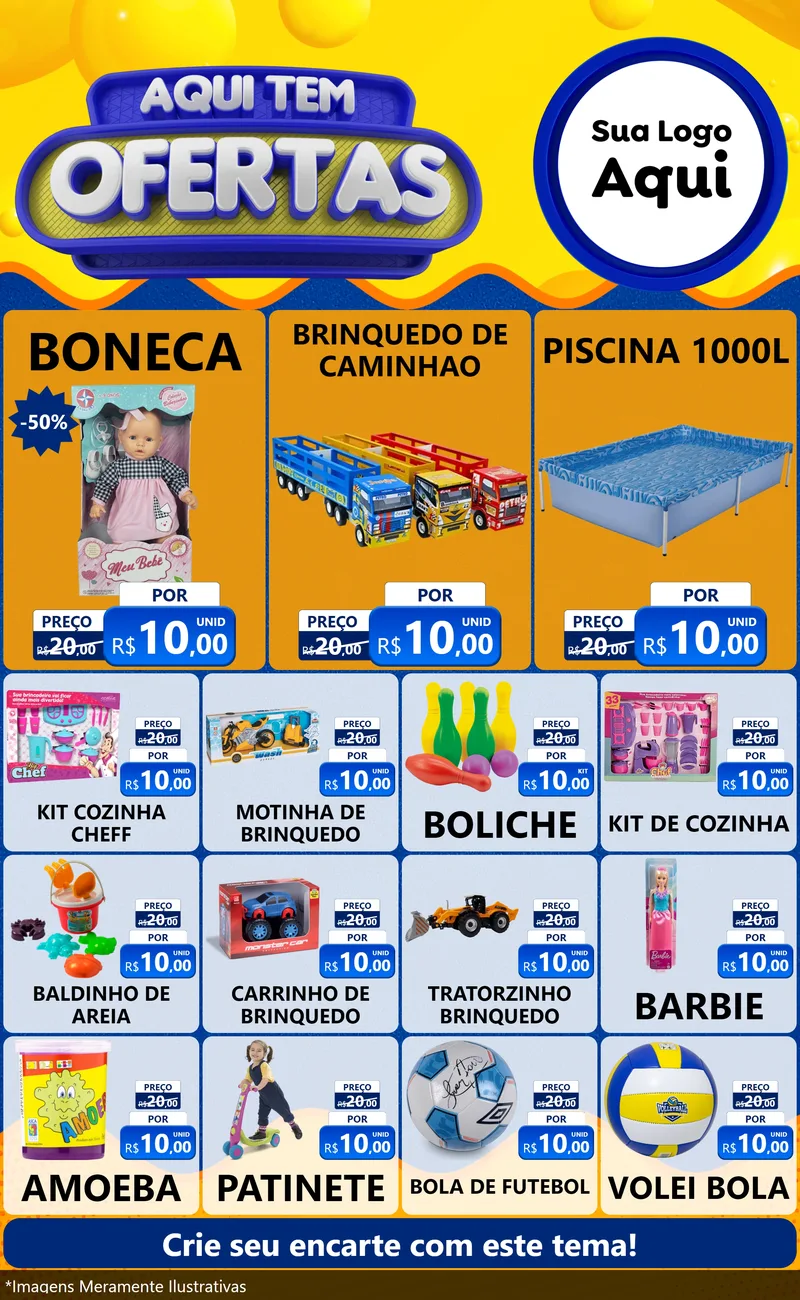 Modelo de Encarte para Encarte Grande com o tema Aqui Tem Ofertas para Brinquedos