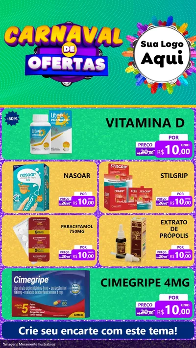 Modelo de TV para TV Vertical com o tema Carnaval de Ofertas para Farmácia