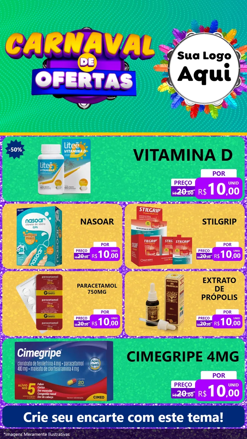 Modelo de TV para TV Vertical com o tema Carnaval de Ofertas para Farmácia