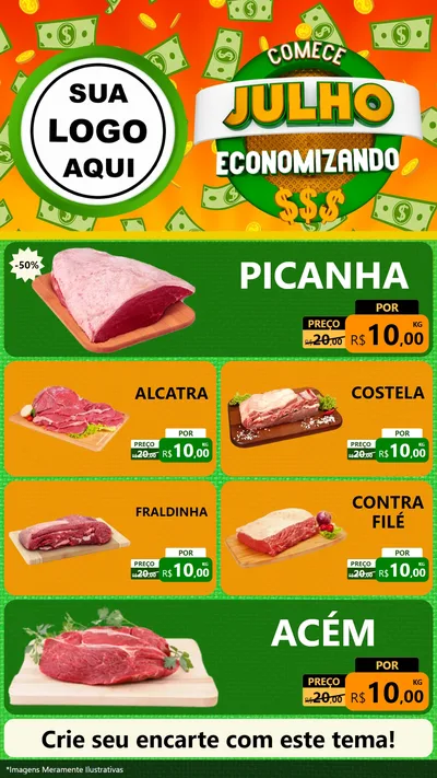 Modelo de TV para TV Vertical com o tema Comece Julho Economizando para Açougue
