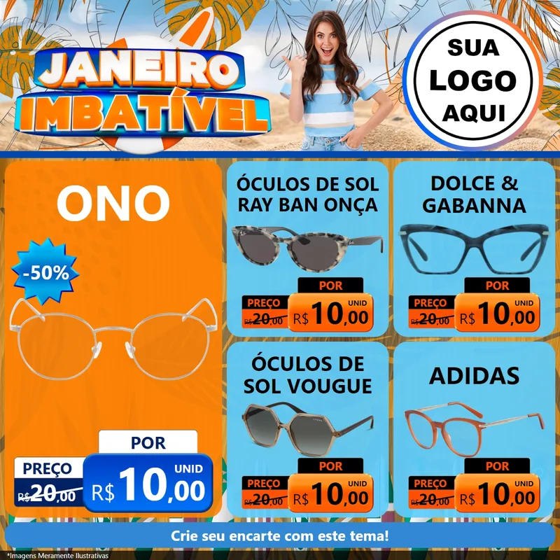 Modelo de Rede Social para Feed Facebook com o tema Janeiro Imbatível para Óticas
