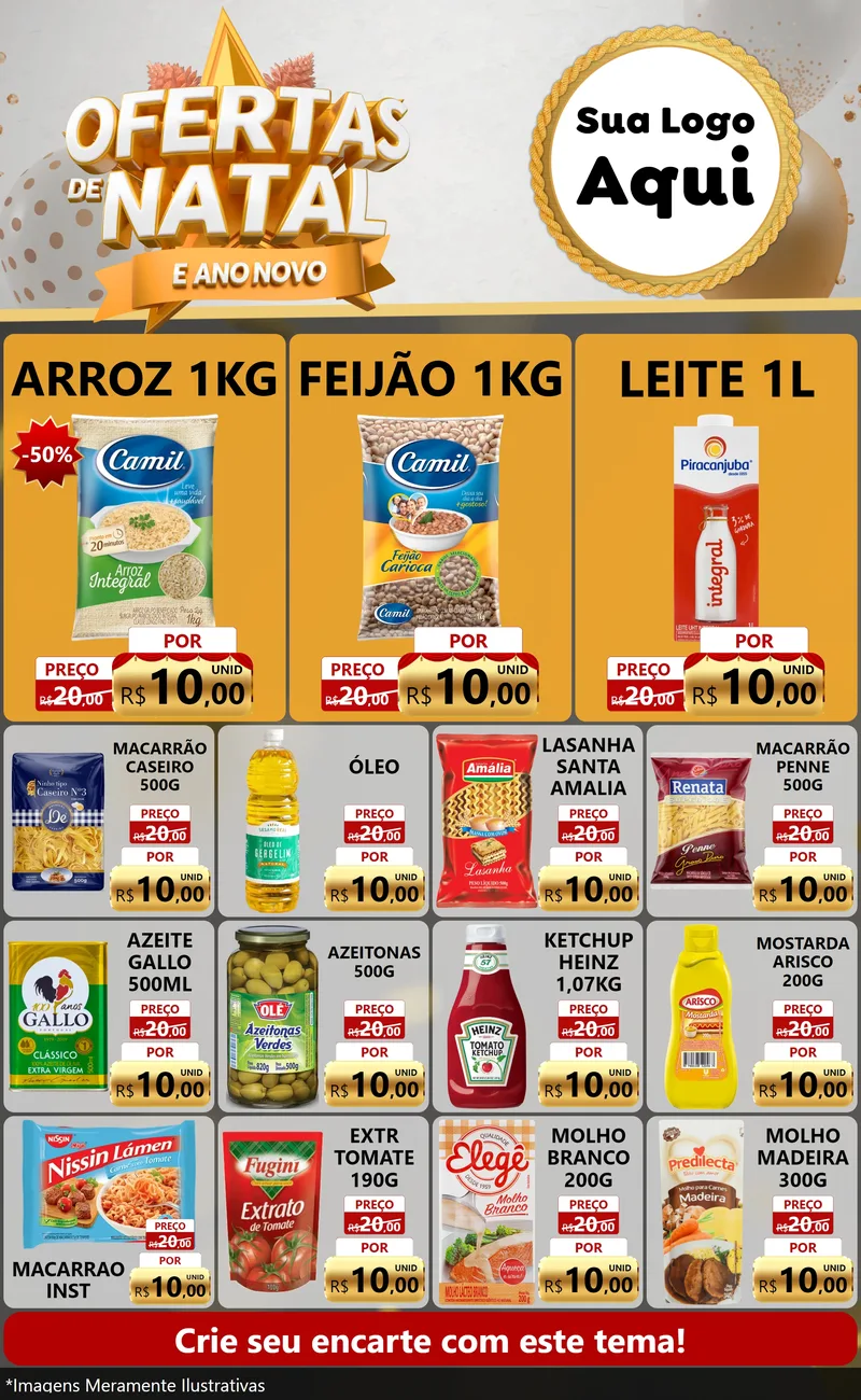 Modelo de Encarte para Encarte Grande com o tema Ofertas De Natal E Ano Novo para Supermercado