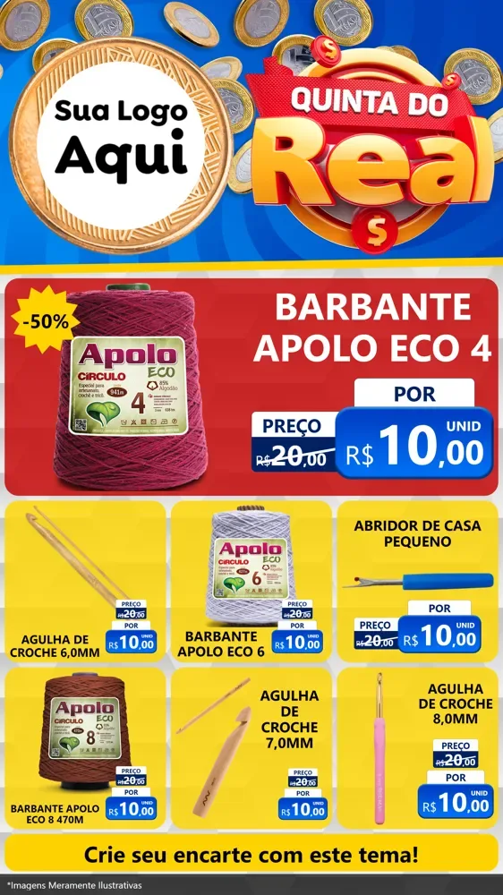 Modelo de Rede Social para Stories com o tema Quinta do Real para Armarinho e Aviamentos