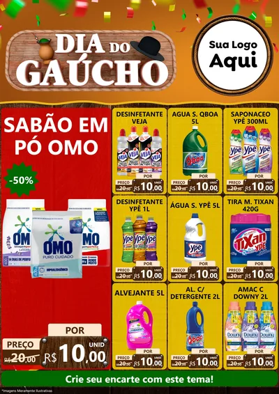 Modelo de Encarte para Encarte A4 Vertical com o tema Dia do Gaúcho para Produtos de Limpeza