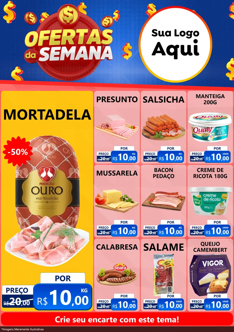 Modelo de Encarte para Encarte A4 Vertical com o tema Ofertas Da Semana para Frios e Laticínios
