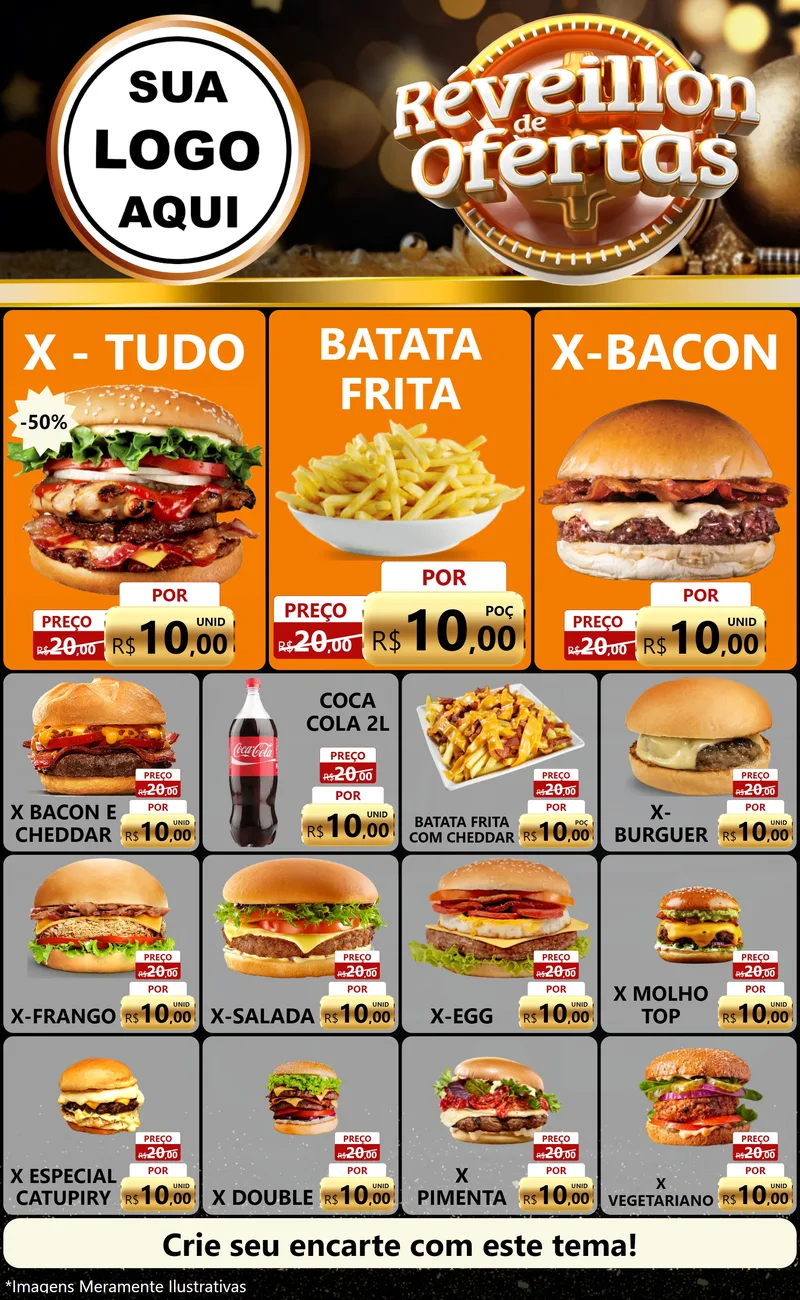 Modelo de Encarte para Encarte Grande com o tema Réveillon de Ofertas para Hamburgueria