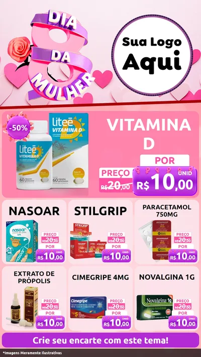 Modelo de Rede Social para Stories com o tema Dia da Mulher para Farmácia