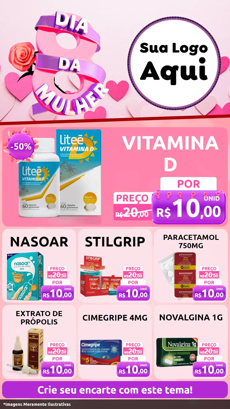 Modelo de Rede Social para Stories com o tema Dia da Mulher para Farmácia