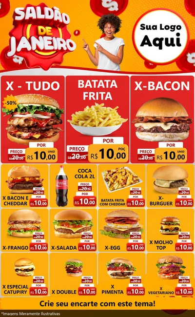 Modelo de Encarte para Encarte Grande com o tema Saldão de Janeiro para Hamburgueria