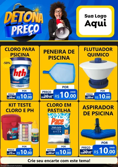 Modelo de Encarte para Encarte A4 Vertical com o tema Detona Preços para Produtos para Piscina