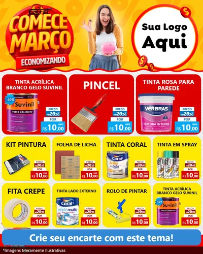 Modelo de Rede Social para Feed Instagram com o tema Comece Março Economizando para Tintas e Ferramentas