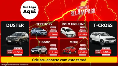 Modelo de TV para TV Horizontal com o tema Ofertas Relâmpago para Concessionaria de Carros