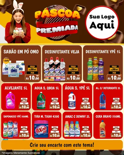 Modelo de Rede Social para Feed Instagram com o tema Páscoa Premiada para Produtos de Limpeza