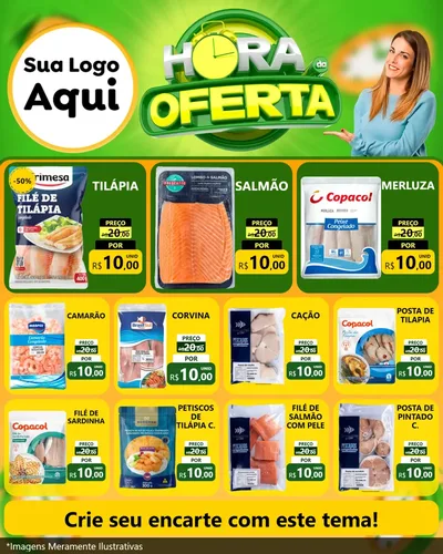Modelo de Rede Social para Feed Instagram com o tema Hora da Oferta para Peixaria
