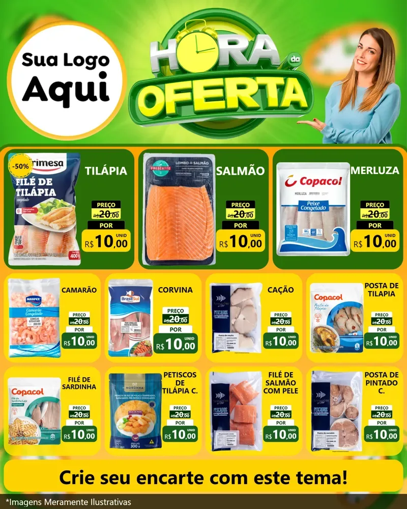 Modelo de Rede Social para Feed Instagram com o tema Hora da Oferta para Peixaria