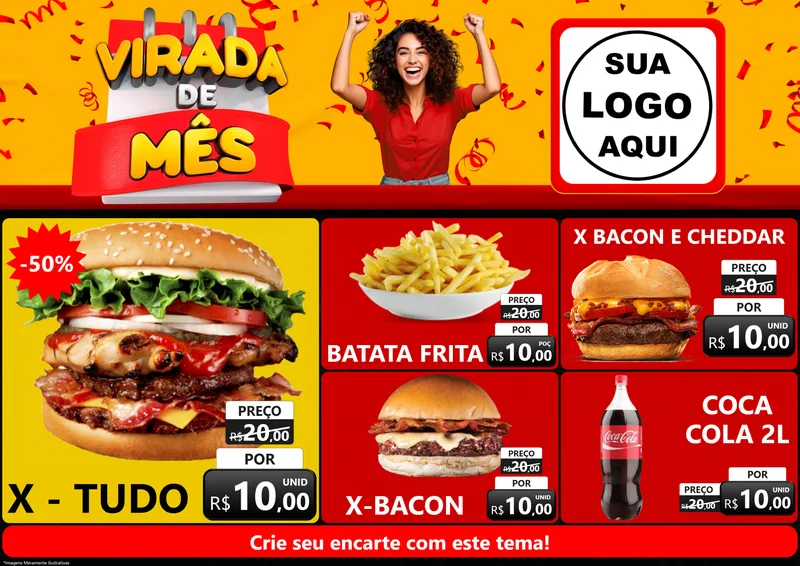 Modelo de Encarte para Encarte A4 Horizontal com o tema Virada de Mês para Hamburgueria
