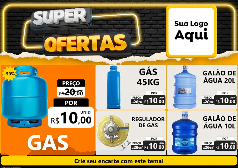 Modelo de Encarte para Encarte A4 Horizontal com o tema Super Ofertas para Água e gás