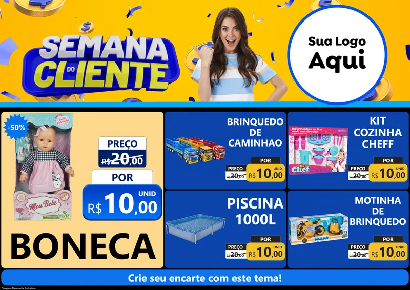 Modelo de Encarte para Encarte A4 Horizontal com o tema Semana do Cliente para Brinquedos