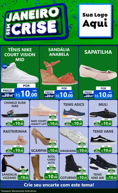Modelo de Encarte para Encarte Grande com o tema Janeiro Sem Crise para Calçados