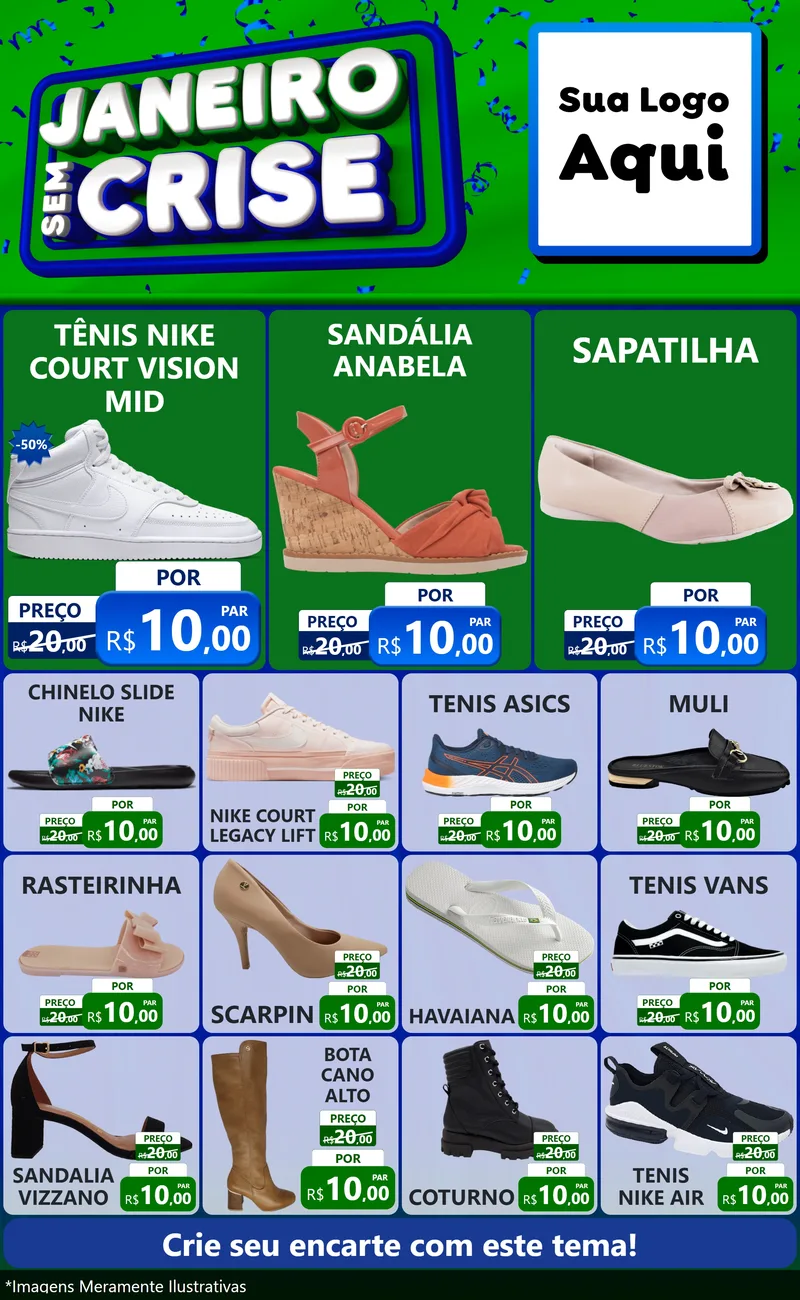 Modelo de Encarte para Encarte Grande com o tema Janeiro Sem Crise para Calçados