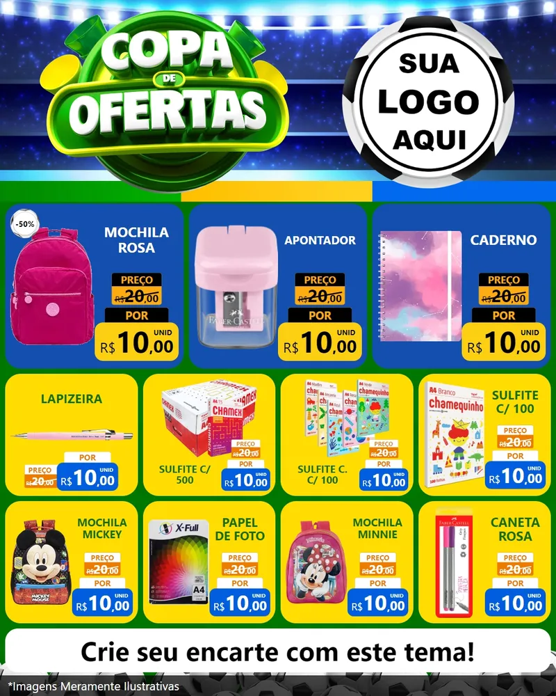 Modelo de Rede Social para Feed Instagram com o tema Copa de Ofertas para Papelaria