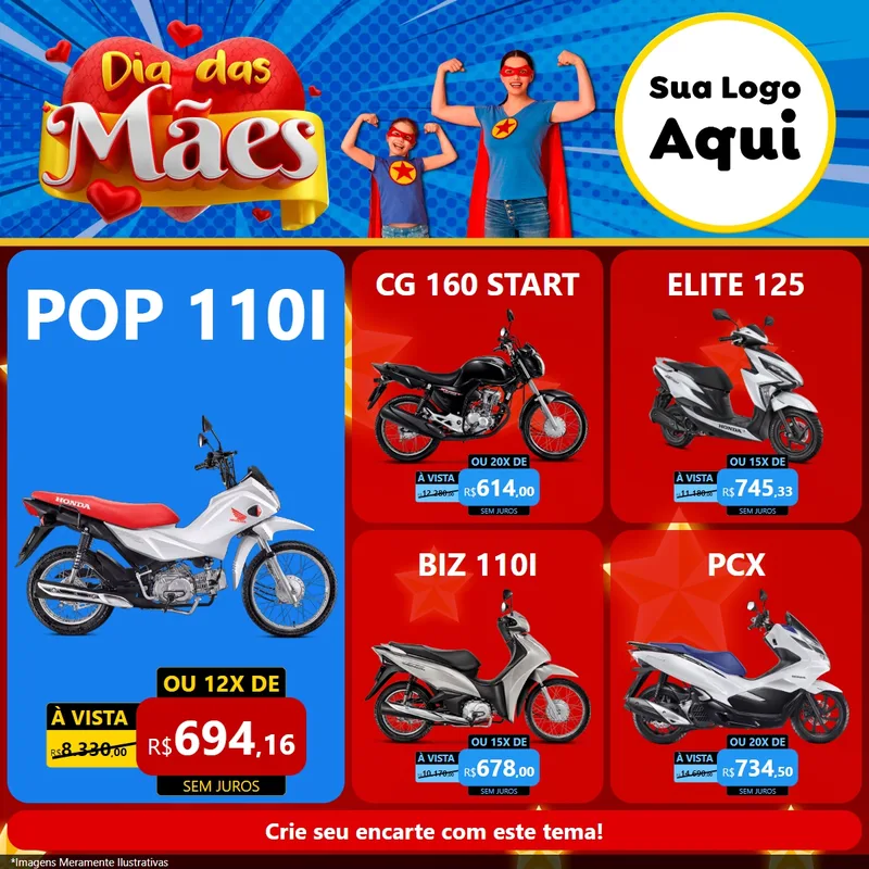 Modelo de Rede Social para Feed Facebook com o tema Dia das Mães para Concessionaria de Motos
