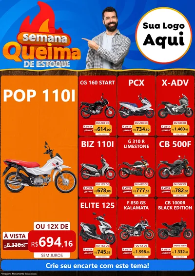 Modelo de Encarte para Encarte A4 Vertical com o tema Semana Queima de Estoque para Concessionaria de Motos