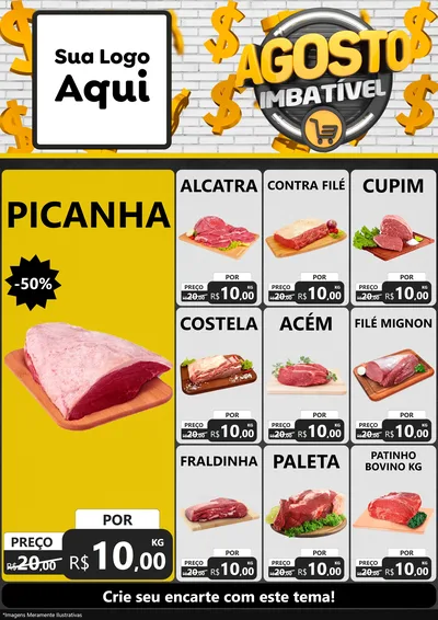 Modelo de Encarte para Encarte A4 Vertical com o tema Agosto imbatível para Açougue