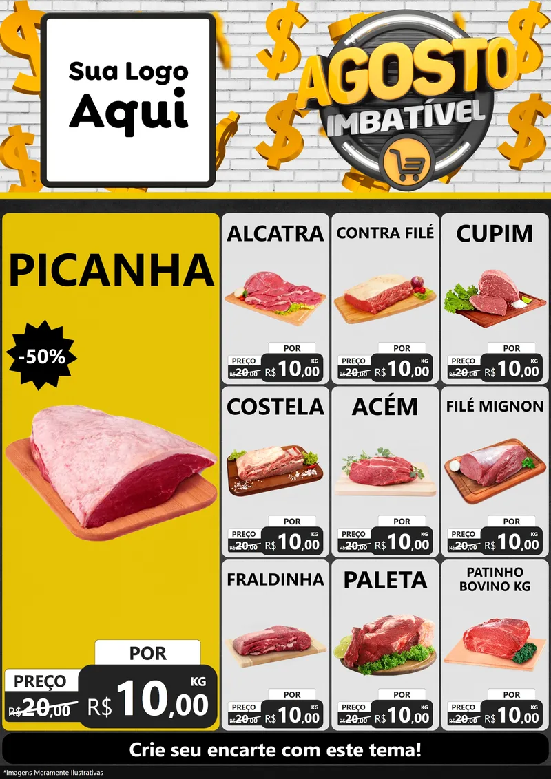 Modelo de Encarte para Encarte A4 Vertical com o tema Agosto imbatível para Açougue